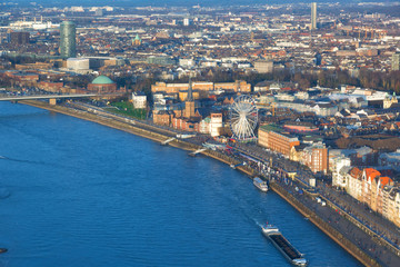 Obraz premium Aerial view of the embankment of the river Rhine and the old city of Düsseldorf, Germany