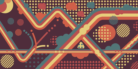 Simple line art background / Funny bright colorful vector abstract simple shapes line art background