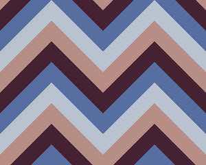 Striped, zigzagging seamless pattern. Zig-zag line texture. Stripy geometric background. Blue, brown, beige colored. Vector