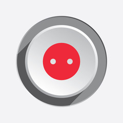 Electric socket base icon. Power energy symbol. Red sign on round three-dimensional white-gray button. Vector