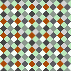 Seamless geometric checked pattern. Diagonal square, woven line background. Rhombus, patchwork texture. Gray, orange, green, cold soft colored. Winter theme. Vector