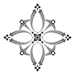 Fototapeta na wymiar Laurel wreath tattoo. Unusual cross sign ornament. Black icon on white background. Defense, peace, glory symbol. Vector isolated