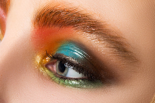 Close-up view of women eye with beautiful modern make-up