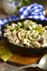 Beef stroganoff with mushrooms.