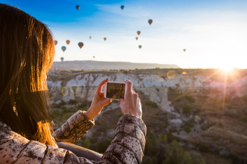 lonely traveler looking into the Cappadocia, Central Anatolia, T - obrazy, fototapety, plakaty