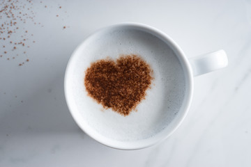hot drink with heart shape cocoa