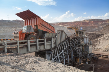 Fototapeta na wymiar Part of a pit with big mining truck working