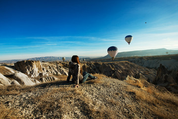 lonely traveler looking into the Cappadocia, Central Anatolia, T