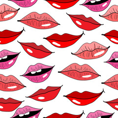 Seamless pattern with lips on white background