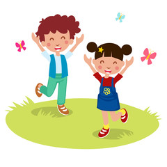 Vector illustration of Happy kids cartoon, vector