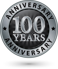 100 years anniversary silver label, vector illustration