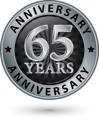 65 years anniversary silver label, vector illustration