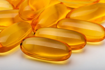 Close-up view of fish oil soft gels