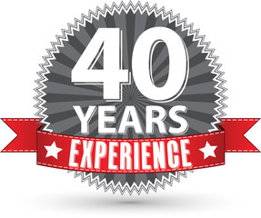 40 years experience retro label with red ribbon, vector illustra