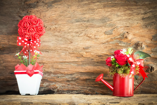 flower vase on wood background