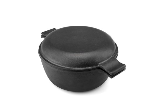 Modern Covered Classic Cast Iron Dutch Oven Or Pot Isolated