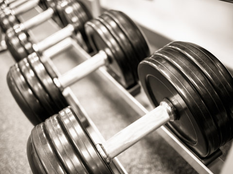 Dumbbell Weights on a Rack