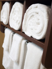 Bathroom Towel Rack with Rolled Towels