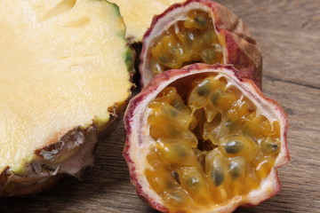 Exotic fruits on a wooden table