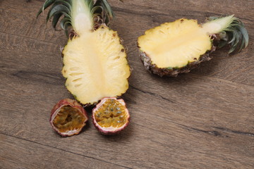 Exotic fruits on a wooden table