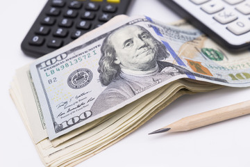 Fototapeta premium bunch of the one hundred dollar bills and wallet