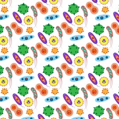 Bacteria virus vector seamless pattern.
