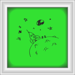 Simple doodle of a rocket on the moon