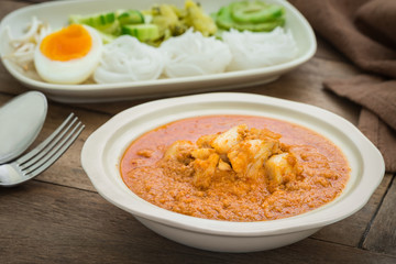 Curry with crab and rice noodle, Thai food