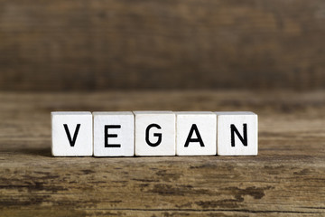 The word vegan written in cubes