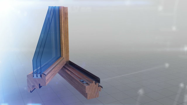 Wood profile cut animation grows into complite window white
