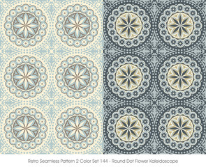 Retro Seamless Pattern 2 Color Set_144 Round Dot Flower Kaleidoscope