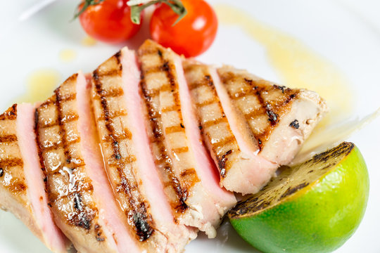 Beautiful Juicy The Tuna Steak With Grilled Vegetables