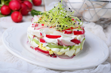 Radish Salad with Cucumber, Eggs and Sour Cream