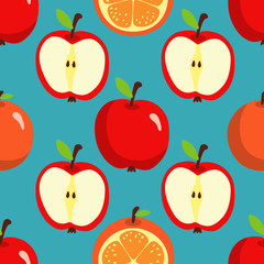 Seamless pattern with oranges and apples 