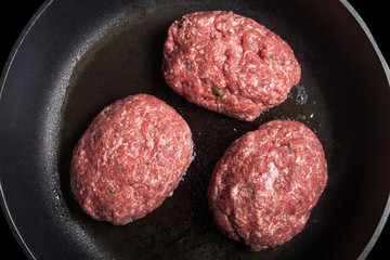 Fresh meat cutlets fried in a pan