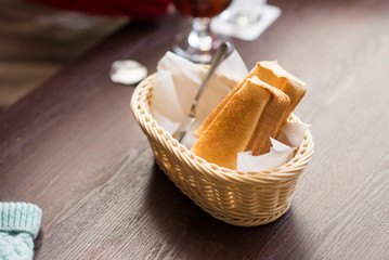 White toasted bread in basket.