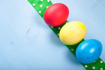 Easter eggs on blue background