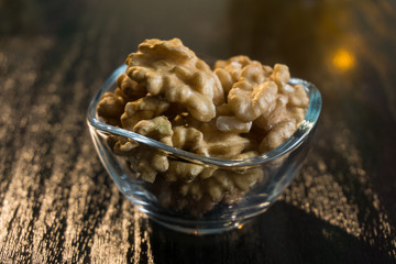 walnut on the black wood floor