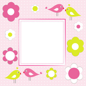 greeting card with birds and flowers vector