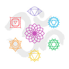 Color chakra icon set outline with om background
