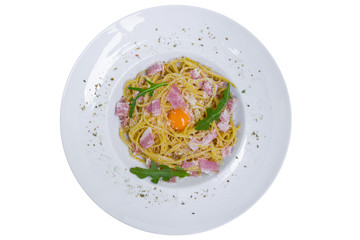 Italian pasta Carbonara with bacon, isolated