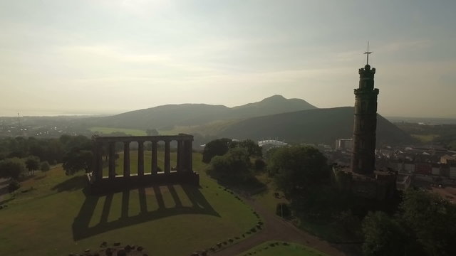 Incredible shot of Calton hill, revealing the skyline of Edinburgh, Scotland
