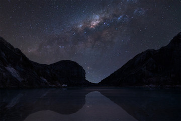 Fototapeta na wymiar Milky Way over Kawah ijen crater lake.