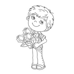 Coloring Page Outline Of boy holding a bouquet of roses