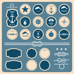 Set of sea and nautical labels, badges.