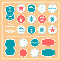 Set of sea and nautical labels, badges.