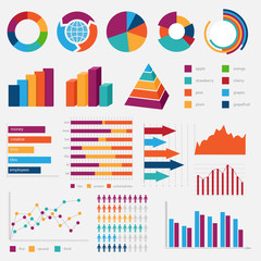 Fototapeta na wymiar big collection of colorful vector diagrams and charts