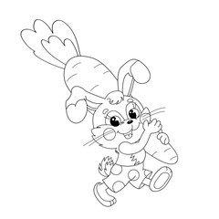 Coloring Page Outline Of funny Bunny carrying big carrot