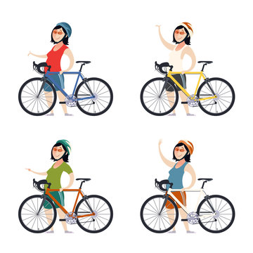 Set of cyclist women