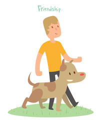 Boy and dog friends vector illustration